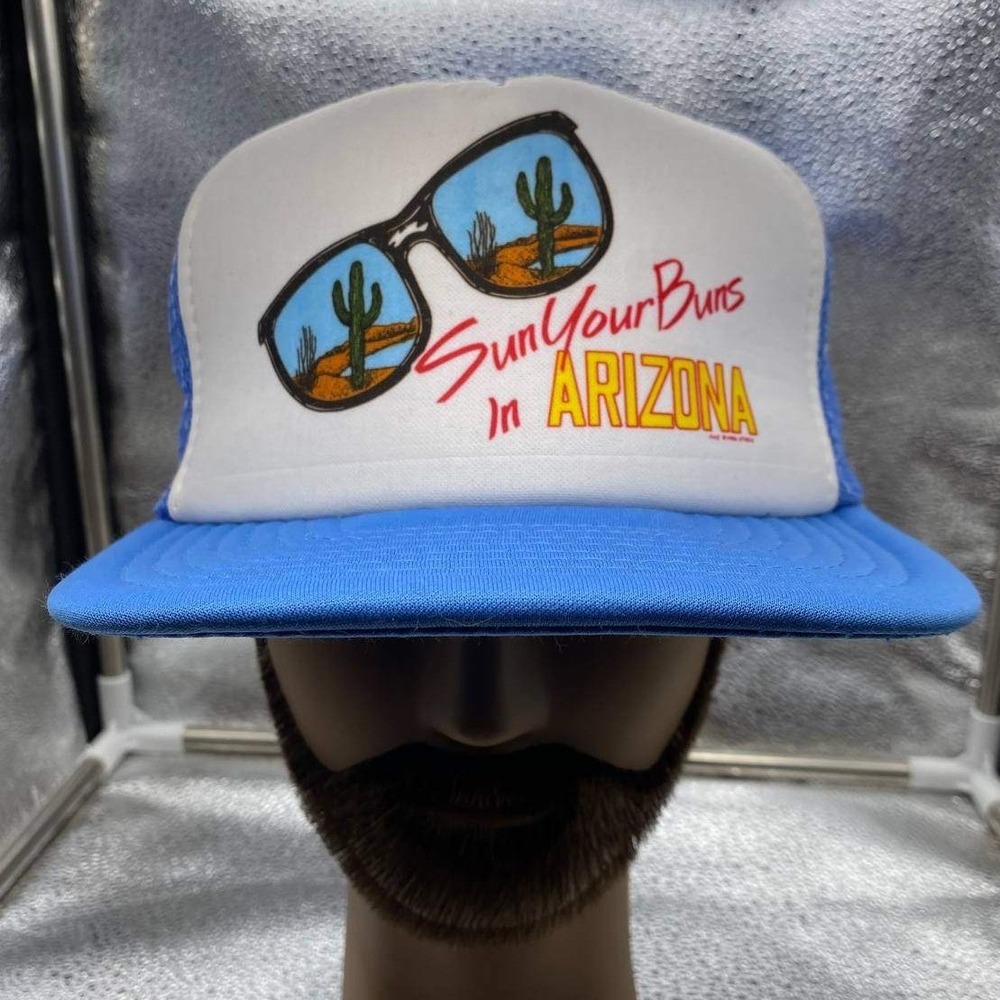 California Headwear Trucker Hat Mens OSFA Blue Sun Your Buns‎ In Arizona Vintage